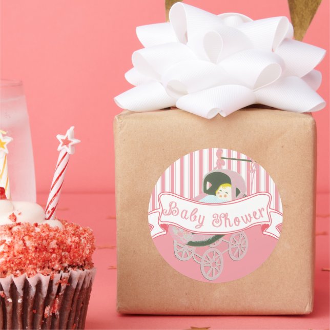 Cute Vintage Banner Baby Girl Shower Sticker (Party)