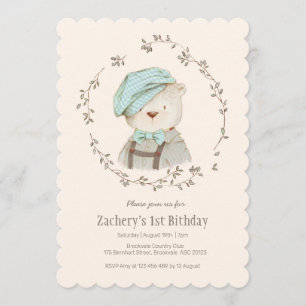 Cute Vintage Bear Boys Birthday Invitation