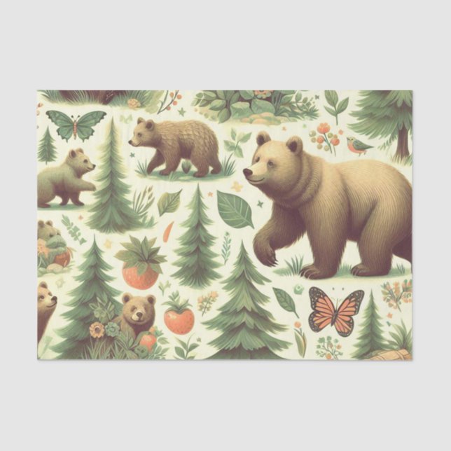 Cute Vintage Bear Illustration Tissue Paper (Front)