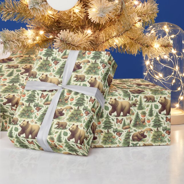 Cute Vintage Bear Illustration Wrapping Paper (Holidays)