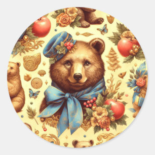Cute Vintage Bear Watercolor Classic Round Sticker
