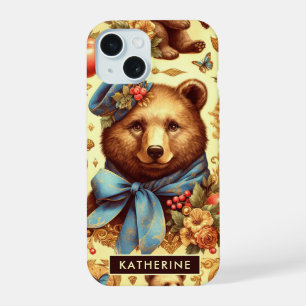Cute Vintage Bear Watercolor iPhone 15 Case