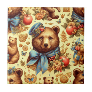 Cute Vintage Bear Watercolor Tile