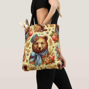Cute Vintage Bear Watercolor Tote Bag