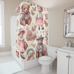 Cute Vintage Bears Seamless Shower Curtain