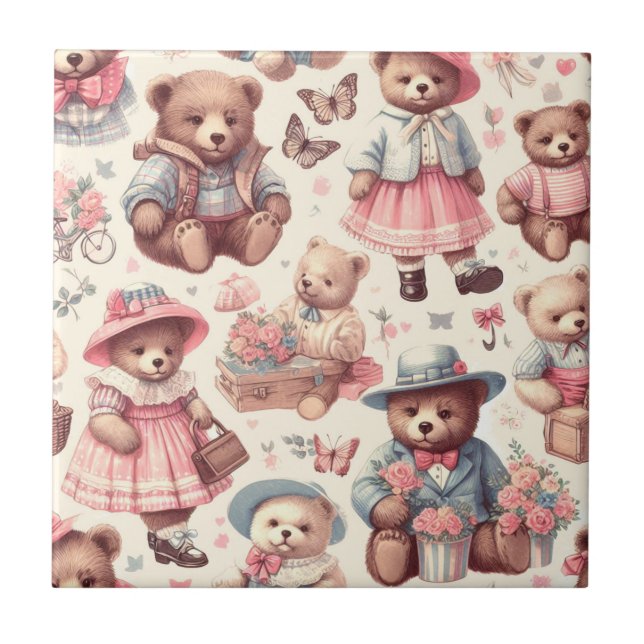 Cute Vintage Bears Seamless Tile (Front)