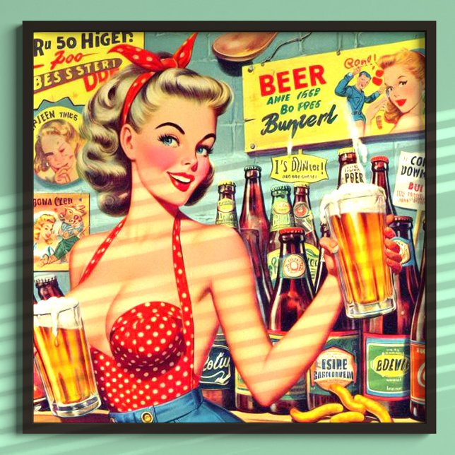 Cute Vintage Beer Pin up Poster (Creator Uploaded)
