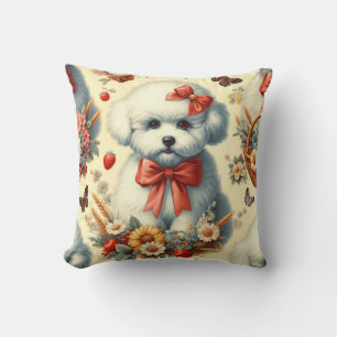 Cute Vintage Bichon Frisé Illustration Cushion