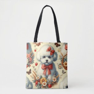 Cute Vintage Bichon Frisé Illustration Tote Bag