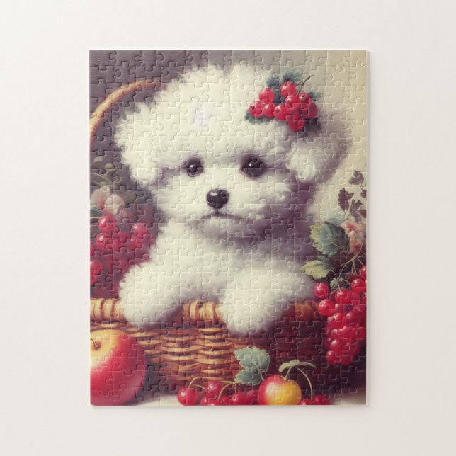 Cute Vintage Bichon Frisé Painting Jigsaw Puzzle (Vertical)
