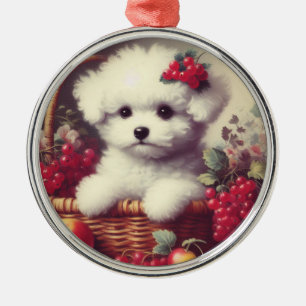 Cute Vintage Bichon Frisé Painting Metal Tree Decoration