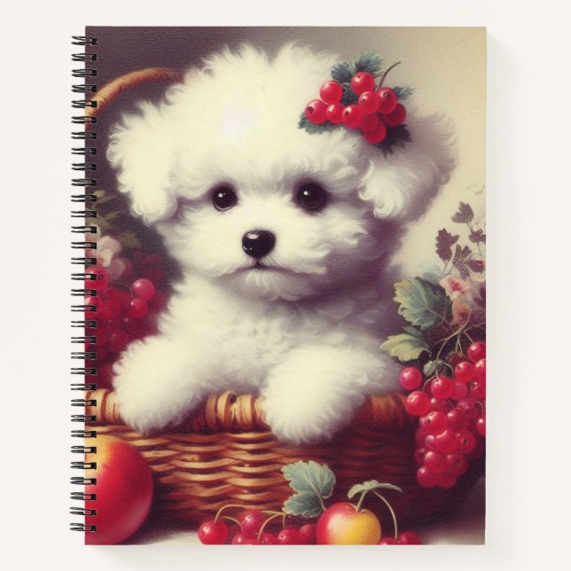Cute Vintage Bichon Frisé Painting Notebook (Front)