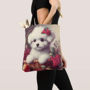 Cute Vintage Bichon Frisé Painting Tote Bag