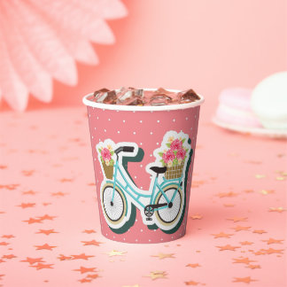 Cute Vintage Bike With Flowers And Polka Dots Paper Cups