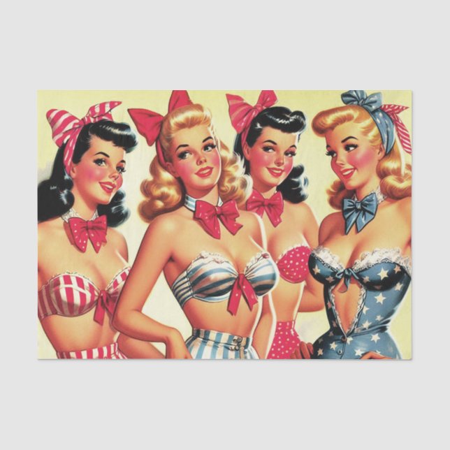Cute Vintage Bikini Pin-ups Tissue Paper (Front)