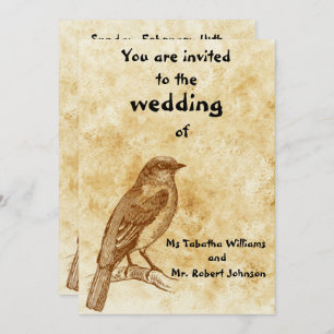 Cute Vintage Bird Design Wedding Invitation