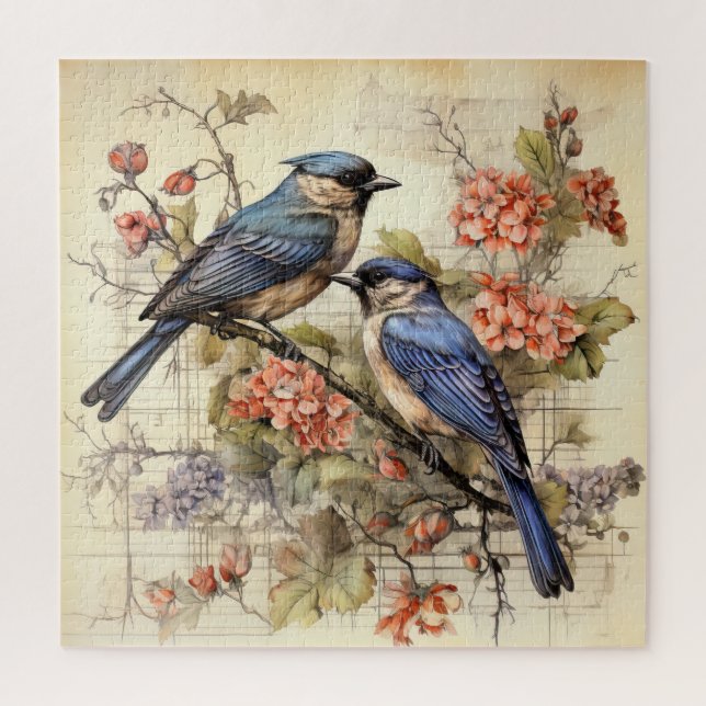 Cute vintage bird lovers  jigsaw puzzle (Vertical)