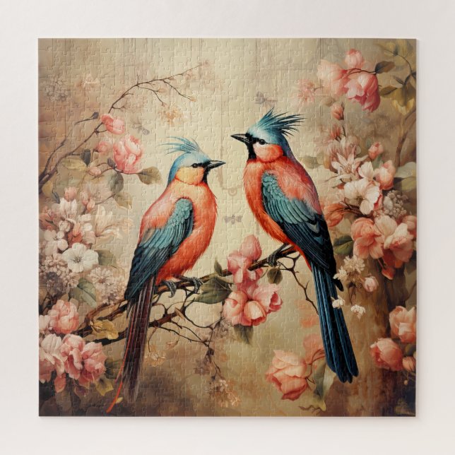 Cute vintage bird lovers  jigsaw puzzle (Vertical)