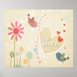 Cute Vintage Birds True Love Poster