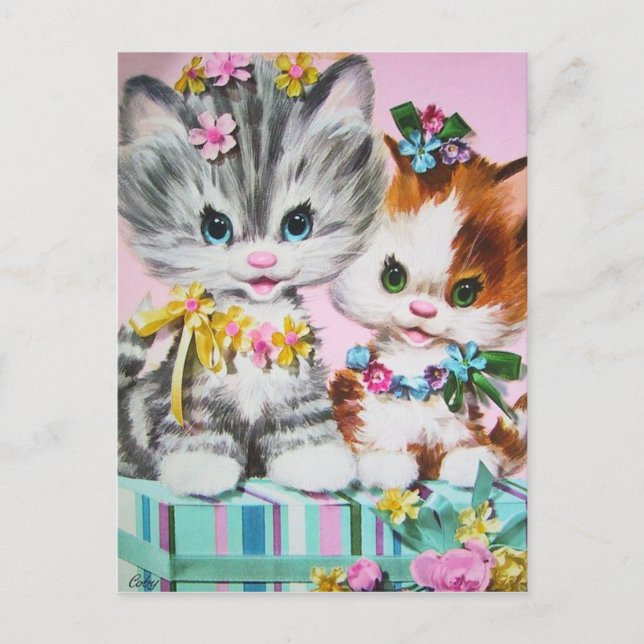 Cute Vintage Birthday Cats Postcard (Front)