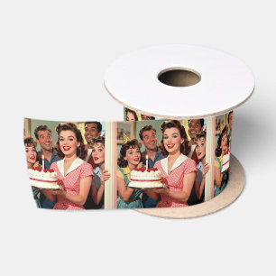 Cute Vintage Birthday Friends Gift Wrapping Satin Ribbon