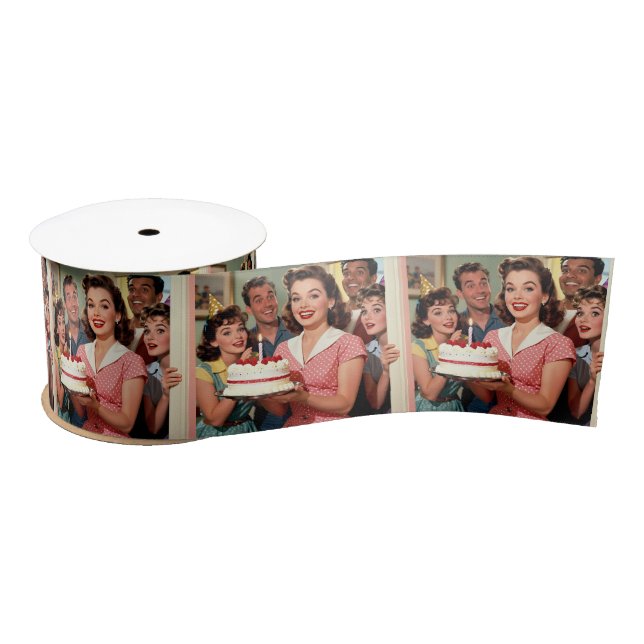 Cute Vintage Birthday Friends Gift Wrapping Satin Ribbon (Spool)