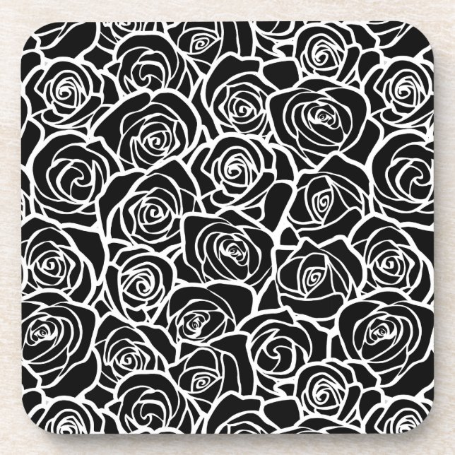 Cute Vintage black and white roses Coaster (Front)