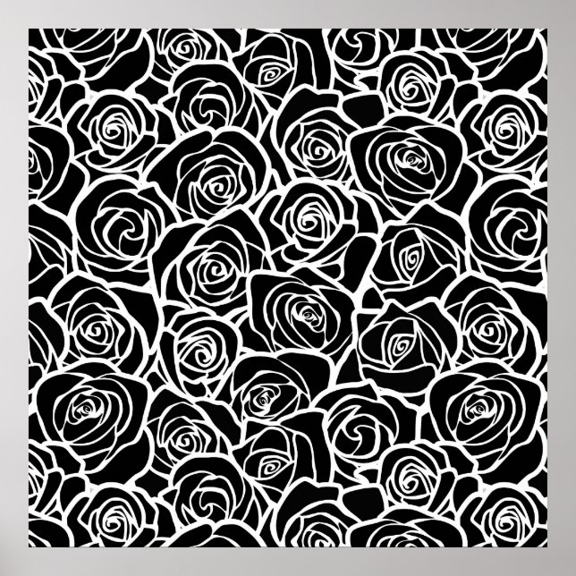 Cute Vintage black and white roses Poster (Front)
