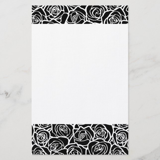 Cute Vintage black and white roses Stationery (Front)