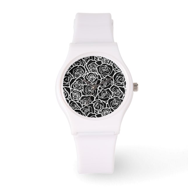 Cute Vintage black and white roses Watch (Front)