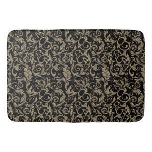Cute vintage black brown floral pattern bath mat