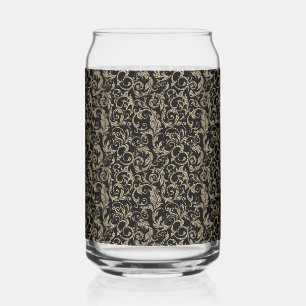 Cute vintage black brown floral pattern can glass