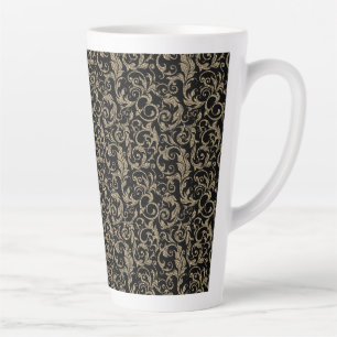 Cute vintage black brown floral pattern latte mug