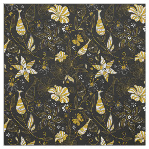 Cute vintage black golden floral background fabric