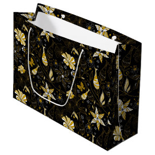 Cute vintage black golden floral background large gift bag
