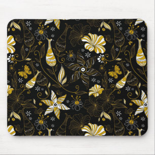 Cute vintage black golden floral background mouse pad