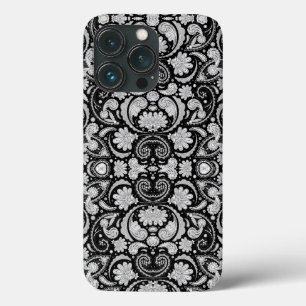 Cute vintage black white paisley patterns iPhone 13 pro case