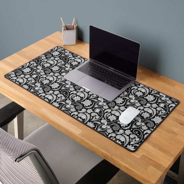 Cute vintage black white paisley patterns desk mat (Office 2)