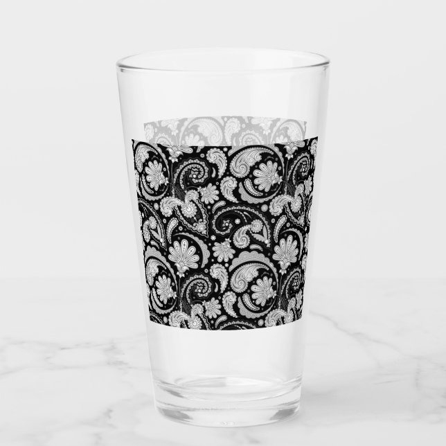 Cute vintage black white paisley patterns glass (Front)