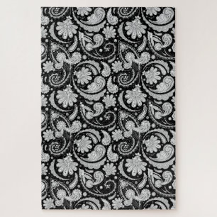 Cute vintage black white paisley patterns jigsaw puzzle