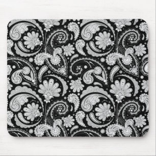 Cute vintage black white paisley patterns mouse pad