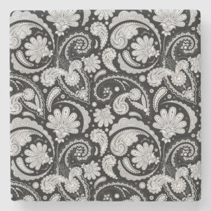 Cute vintage black white paisley patterns stone coaster