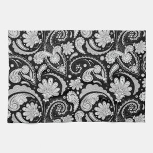Cute vintage black white paisley patterns tea towel