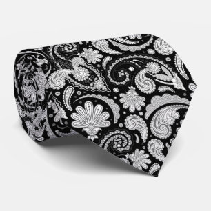 Cute vintage black white paisley patterns tie