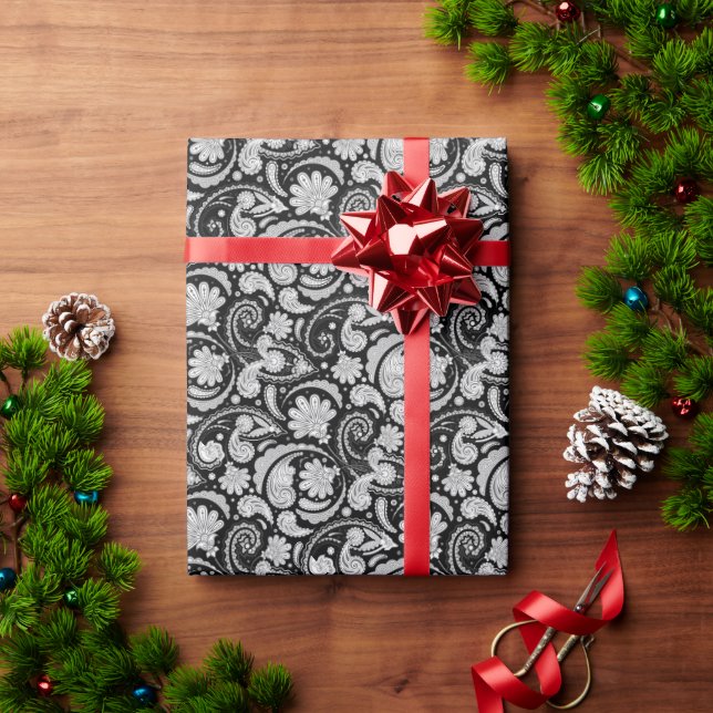 Cute vintage black white paisley patterns wrapping paper (Holiday Gift)