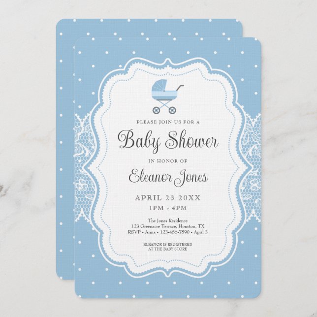 Cute Vintage Blue Baby Shower Invitation (Front/Back)