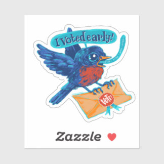 Cute Vintage Blue Bird I Voted Sticker