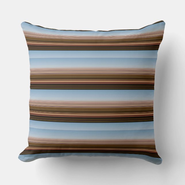 Cute vintage blue brown stripes cushion (Front)