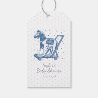 Cute Vintage Blue Hobby Horse Pattern Gift Tags