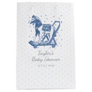Cute Vintage Blue Hobby Horse Pattern Medium Gift Bag